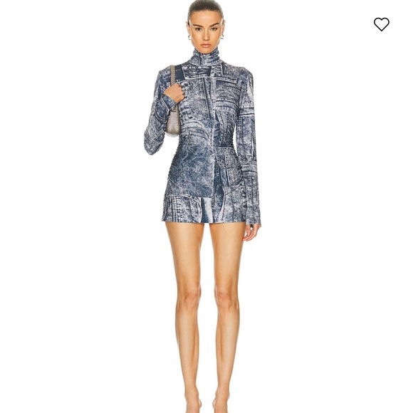 Norma Kamali Turtleneck Pickelball Textured Blue Mini Dress - Picture 1 of 5